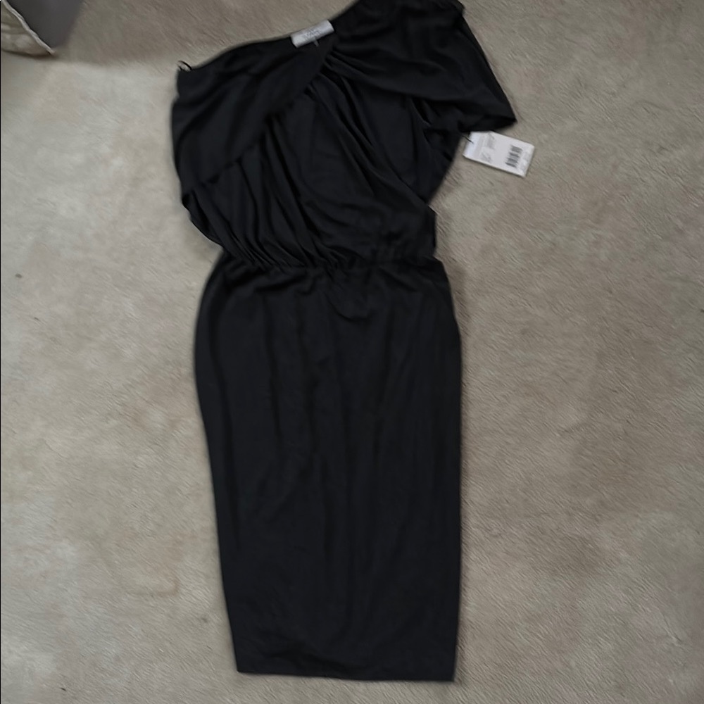 Black Asymmetrical Ruched Cocktail Dress